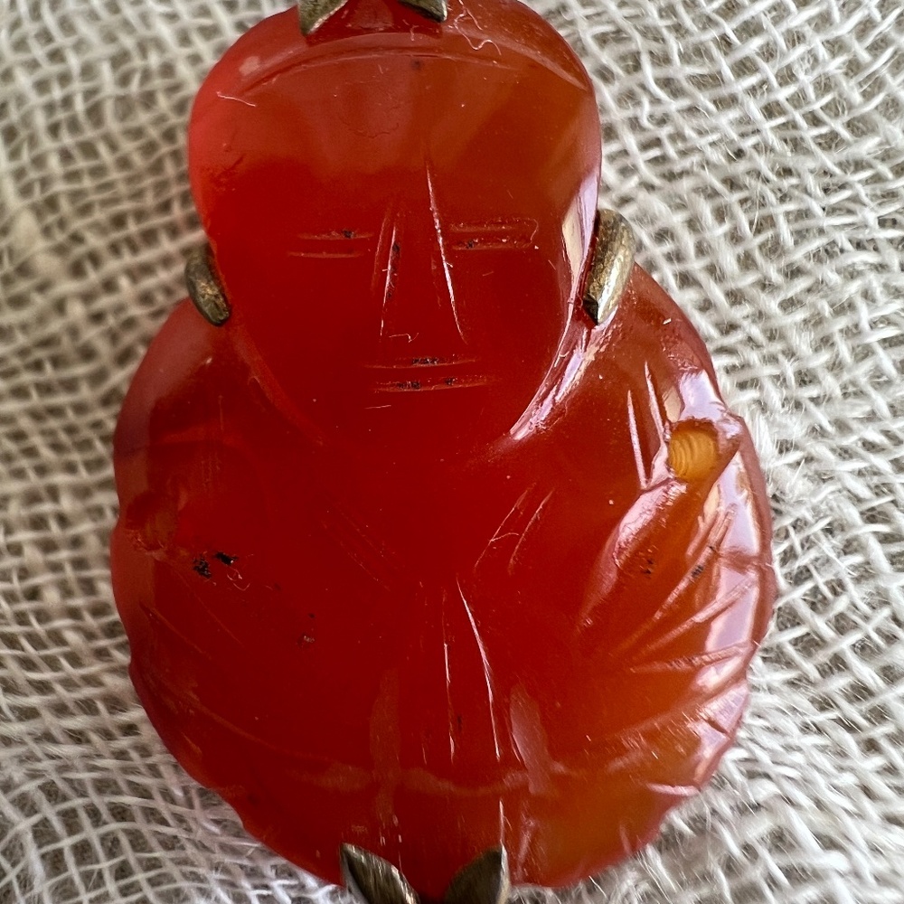 SOLD! Vintage Asian Carnelian Buddha Pendant | 1930s–50s | Sterling Silver Bezel
